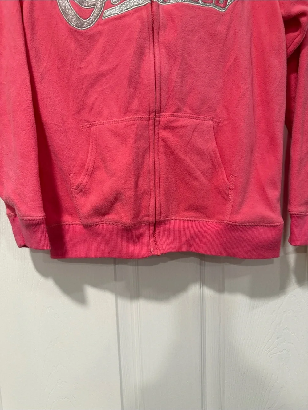 NWT OshKosh B'gosh  Bright Pink Hooded Zip-Up Fleece Jacket Sz 12 Silver Logo